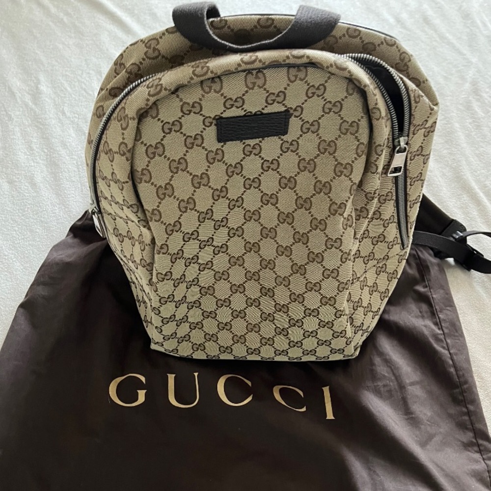 Gucci Tan and Brown Signature Canvas Backpack